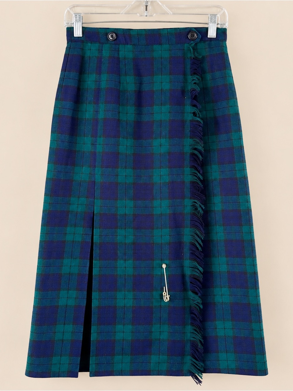Vintage Kilt Blue Tartan Plaid Midi Skirt M